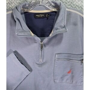 Y2K Nautica Light Blue 1/4 Zip Pullover Sweater Mens Size XL Zip Pocket Fading